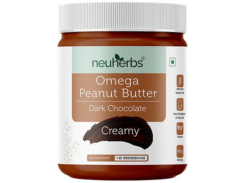 Neuherbs Dark Chocolate Peanut Butter - Creamy, Power of Omega-3, Gluten free, 19g Protein, Non-GMO, 400 g