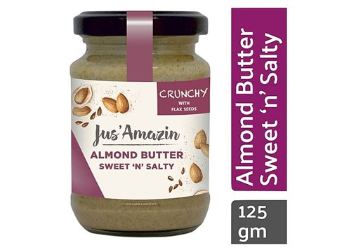 Jus Amazin Crunchy Sweet 'N' Salty Almond Butter with Flax Seeds, 125 g
