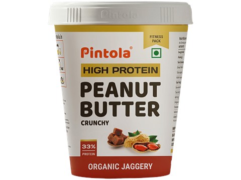 Pintola Organic Jaggery Peanut Butter - Crunchy, With 33g Protein & 7g Fiber, 510 g