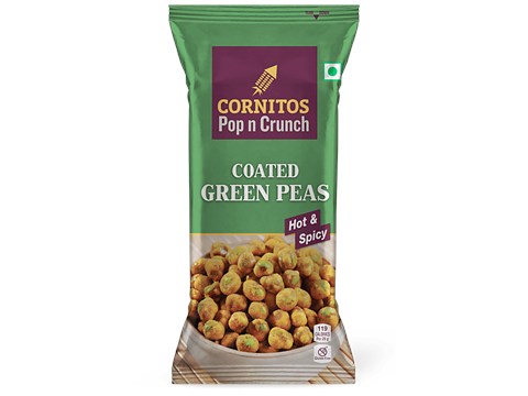 Cornitos Pop N Crunch - Coated Green Peas, Hot & Spicy, Teatime Snack, 26 g