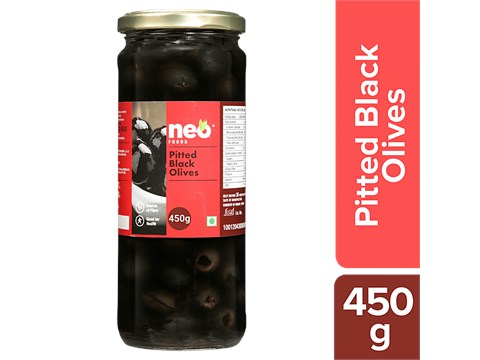 Neo Pitted Black Olives - Ready To Eat, Versatile, Multipurpose Condiment, Fibre Rich, 450 g
