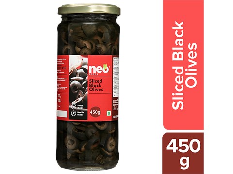 Neo Sliced Black Olives - Ready To Eat, Versatile, Multipurpose Condiment, Fibre Rich, 450 g