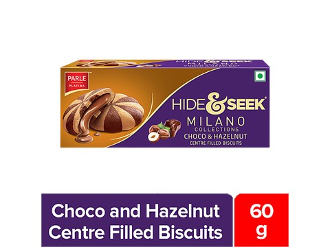 Parle Platina Hide & SeekMilano Collections Choco Hazelnut Centre Filled Biscuits, 60 g