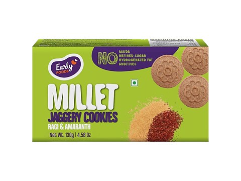 Early Foods Jaggery Millet Cookies - Ragi & Amaranth, No Maida, No Preservatives & Additives, 130 g