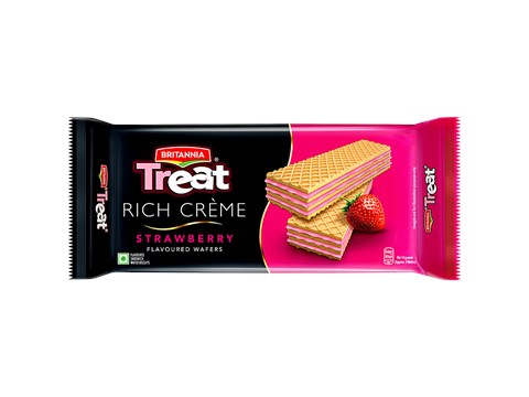 Britannia Treat Rich Creme Strawberry Flavoured Wafers, 75 g