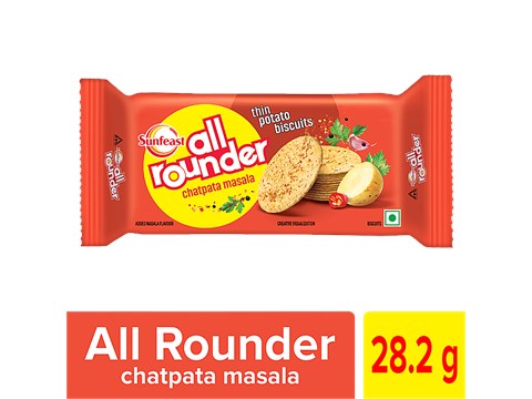 Sunfeast All Rounder - Thin, Light & Crunchy Potato Biscuit With Chatpata Masala Flavour, 28.2 g