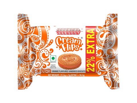Country Harvest Cream Flips - Orange Flavoured Sandwich Biscuits, Fresh, Healthy & Wholesome, 38.5 g