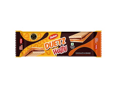 Dukes  Duetz Waffy Chocolate & Orange Flavoured Sandwich Wafer, 100 g