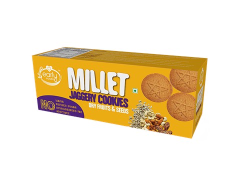 Early Foods Jaggery Millet Cookies - Dry Fruits & Seeds, No Preservatives & Additives, 130 g