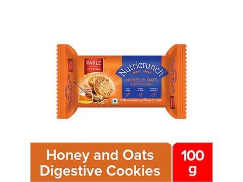 Parle Platina Nutricrunch Biscuit - Honey & Oats, Rich In Fibre, Iron, Vitamins, 100 g