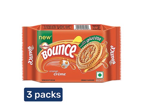 Sunfeast Bounce Biscuits - Orange Creme Cookies, 3x58 g