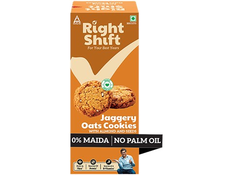 Right Shift Jaggery Oats Cookies With Almond & Seeds - No Palm Oil, 0% Maida, 100 g