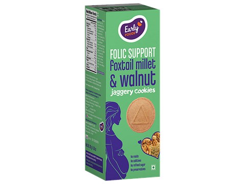Early Foods Organic Foxtail Millet & Walnut Jaggery Cookies - Folic Support, 130 g