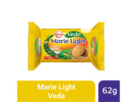Sunfeast Veda Marie Light Biscuits - With 5 Natural Ingredients, Tea Time Partner, 62 g