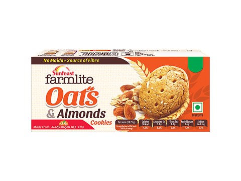 Sunfeast Farmlite - Oats & Almonds Biscuits - Cookies, 75 g