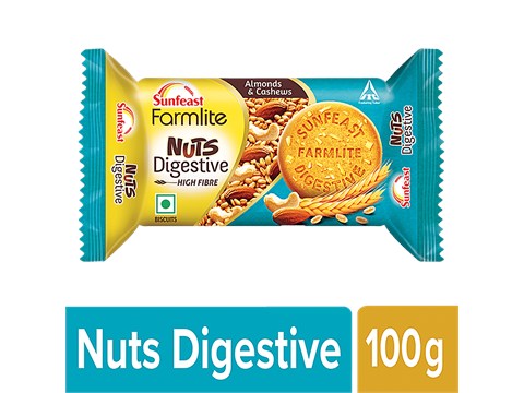 Sunfeast Farmlite Nuts Digestive Biscuit - High Fibre, Goodness of Almonds, Cashews & Wheat Fibre, 100 g