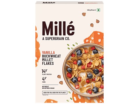 Mille Buckwheat Breakfast Flakes - Vanilla, No Maida, Gluten Free, High Plant Protein, Low Carbs, 450 g