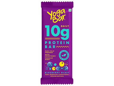Yoga Bar 10 g Protein Bar - Blueberry Blast, Gluten-Free, Raw Cold Pressed, Date Unsweetened, Premium Whey, 50 g