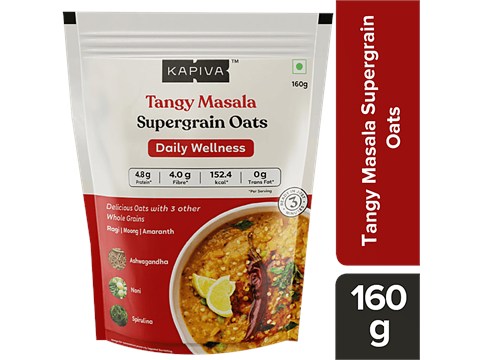 Kapiva Super Grain Oats - Tangy Masala With 3 Ayurvedic Herbs & 4 Whole Grains, 160 g
