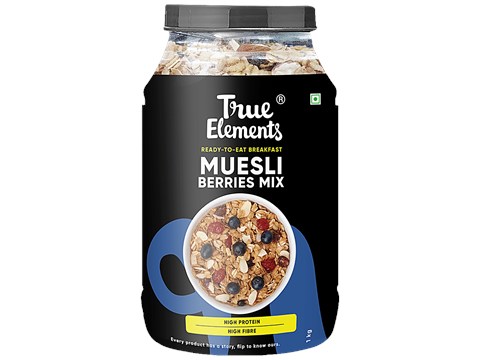 True Elements Cranberry & Blueberry Muesli - Fibre Rich, Wholegrain Breakfast Cereal, 1 kg