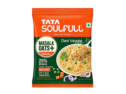 Tata Soulfull Masala Oats+ Desi Veggie, With 25% Millets, Non-Sticky, 33 g