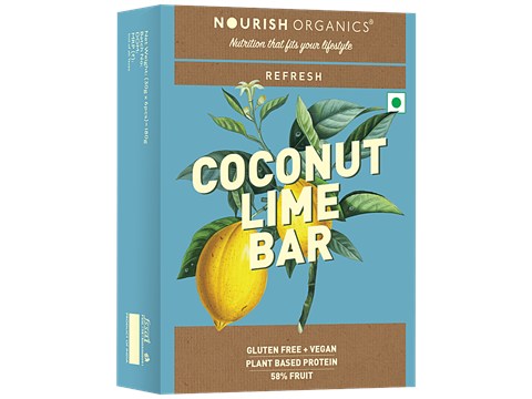 Nourish Organics Refresh - Coconut Lime Bar, Plant Based Protein, Instant Energy, 30 g