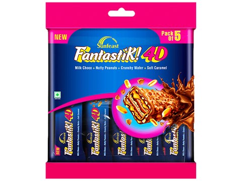 Sunfeast Fantastik! 4D Milk Choco & Nutty Wafer Bars, 75 g