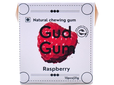 Gud Gum Natural & Plastic Free Raspberry Chewing Gum, 21 g