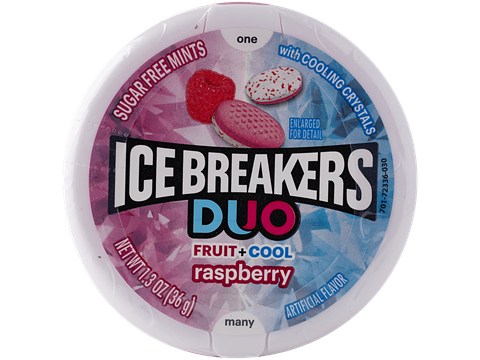 Ice Breakers Duo Fruit + Cool Raspberry Sugar Free Mints With Cooling Crystals, 36 g