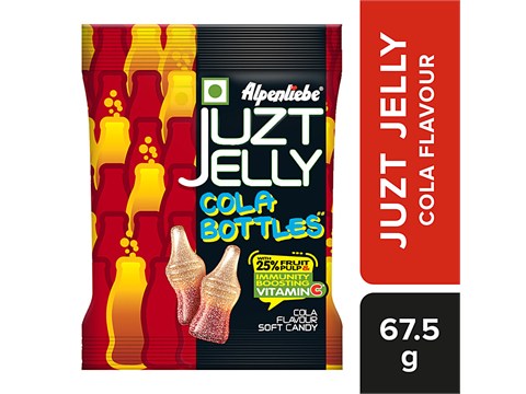 Alpenliebe Juzt Jelly Cola Flavour Bottles Soft Candy - With 25% Fruit Pulp, 67.5 g
