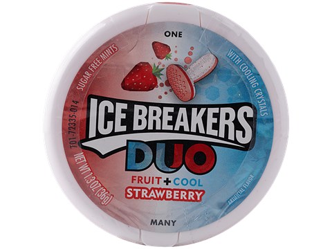 Ice Breakers Duo Fruit + Cool Strawberry Sugar Free Mints With Cooling Crystals, 36 g
