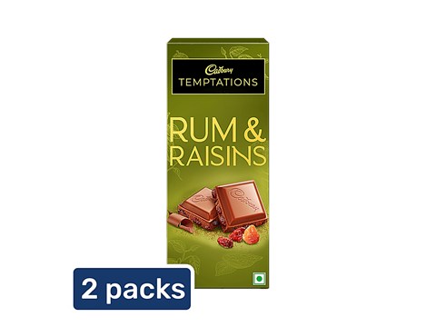 Cadbury Temptations Rum & Raisins Chocolate Bar, 2x70 g