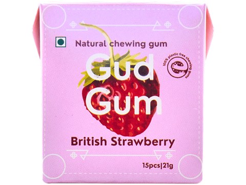 Gud Gum Natural & Plastic Free Strawberry Chewing Gum, 21 g