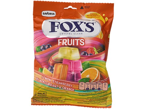 Fox's Crystal Clear Fruits Candy - Lemon, Strawberry, Blackcurrant & Orange, 90 g