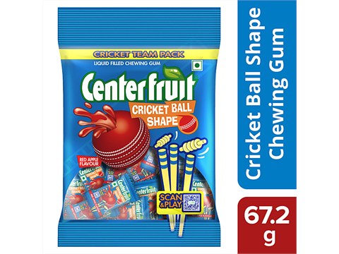 Center Fruit Liquid Filled Cricket Ball Shape Chewing Gum - Red Apple Flavour, 67.2 g