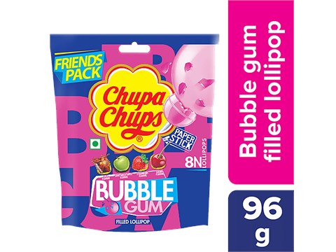 Chupa Chups Assorted Bubble Gum Filled Lollipop - Friends Pack, 96 g