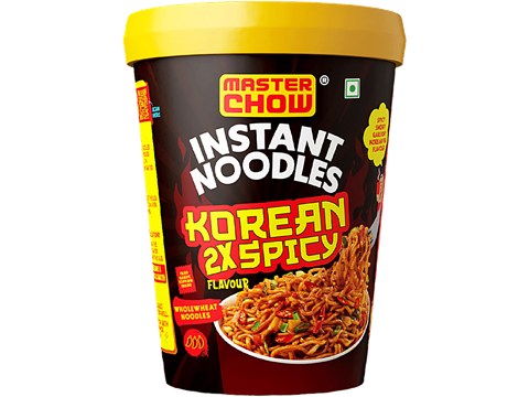 MasterChow Instant Cup Noodles - Korean 2X Spicy Flavour, Wholewheat, Fried Garlic Topping, 100 g