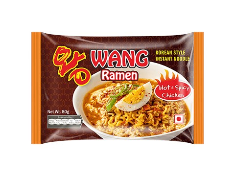 Wang Ramen Korean Style Instant Noodle - Hot & Spicy Chicken, Non Sticky, 80 g