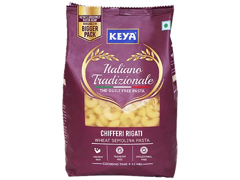 Keya Chifferi Rigati Wheat Semolina Pasta - Rich In Protein, Cholesterol Free, 1 kg