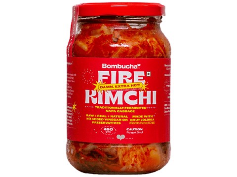 Bombucha Fire Kimchi - Traditionally Fermented Napa Cabbage With Bhut Jolokia, No Preservatives, 450 g
