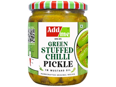 Add me Green Stuffed Chilli Pickle In Mustard Oil, 500 g
