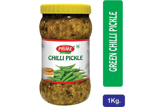 PRIME Green Chilli Pickle - No Onion, No Garlic, Authentic Taste, Flavour, 1 kg