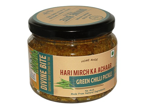 Divine Bite Green Chilli Pickle, 300 g