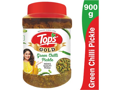 Tops Gold - Green Chilli Pickle, Intense Flavour, Traditional Taste, 900 g