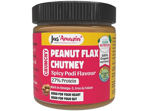 Jus Amazin Organic Peanut Flax Chutney - Spicy Podi Flavour, 200 g