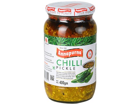 Annapurna Green Chilli Pickle - Hot & Tangy Flavour, 400 g
