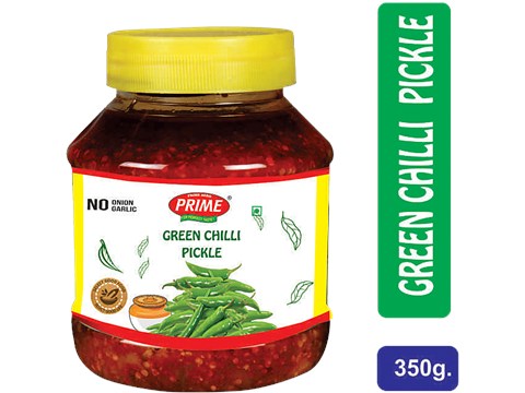 PRIME Green Chilli Pickle - No Onion, No Garlic, Authentic Taste, Flavour, 350 g