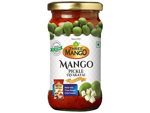 Three Mango Mango Pickle - Avakaya, With Garlic, 300 g
