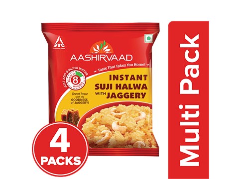 Aashirvaad Instant Suji Halwa - With Jaggery, 4x45 g