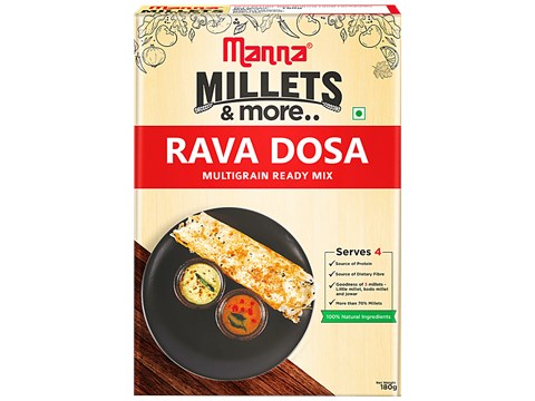 Manna Instant Multigrain Rava Dosa Ready Mix - Millets & More, Kodo ,Little Millet & Jowar, 180 g